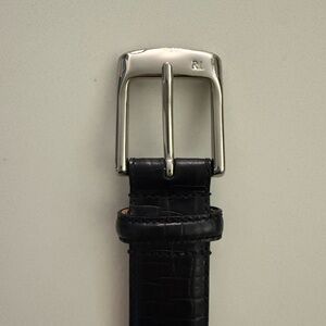 Polo Ralph Lauren Crocodile Black Leather Belt Size 36 XL